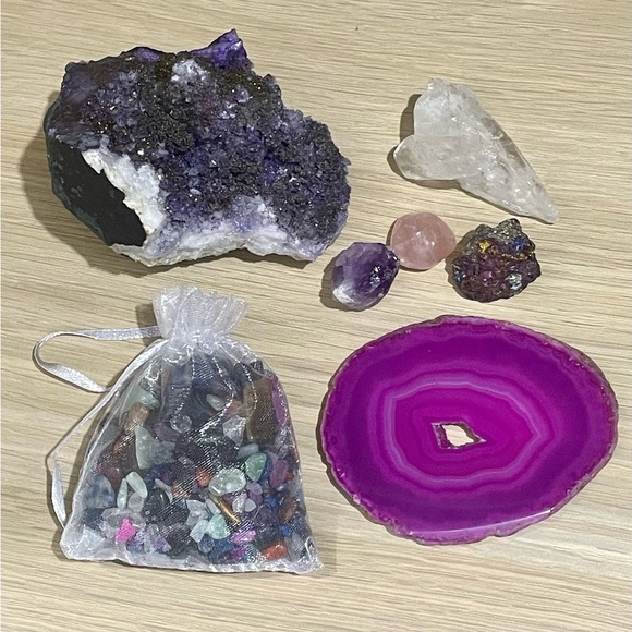Other - Assorted crystals including amethyst geode and small quartz crystal.